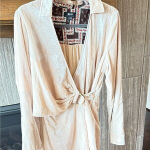 ANTHROPOLOGIE MAEVE Cream Velet Shirt Dress Size 12 Flip Cuff Sleeve